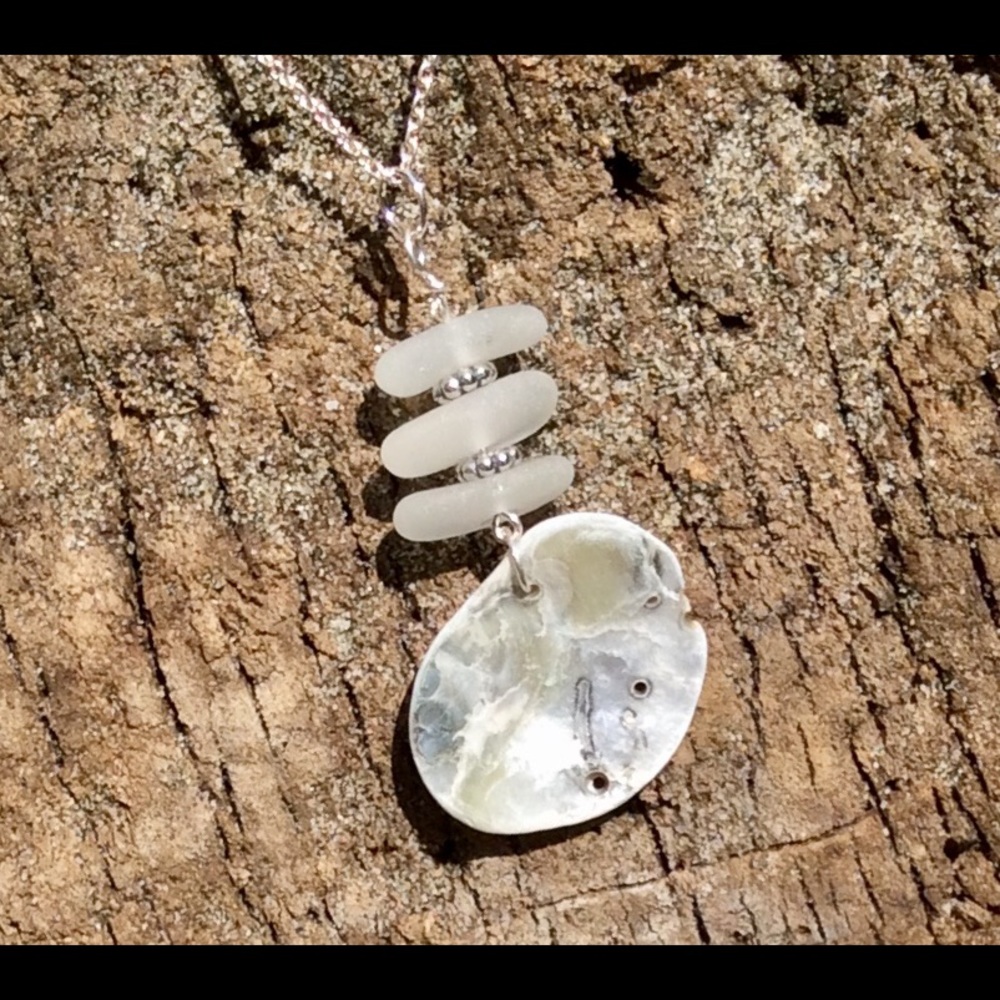 SEAGLASS Abalone Shell & Bali Bead Necklace